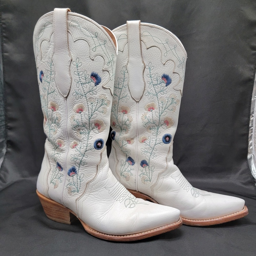 Shyanne Women's Fleur Western Boots White Embroidery Flowers Wedding Size 7